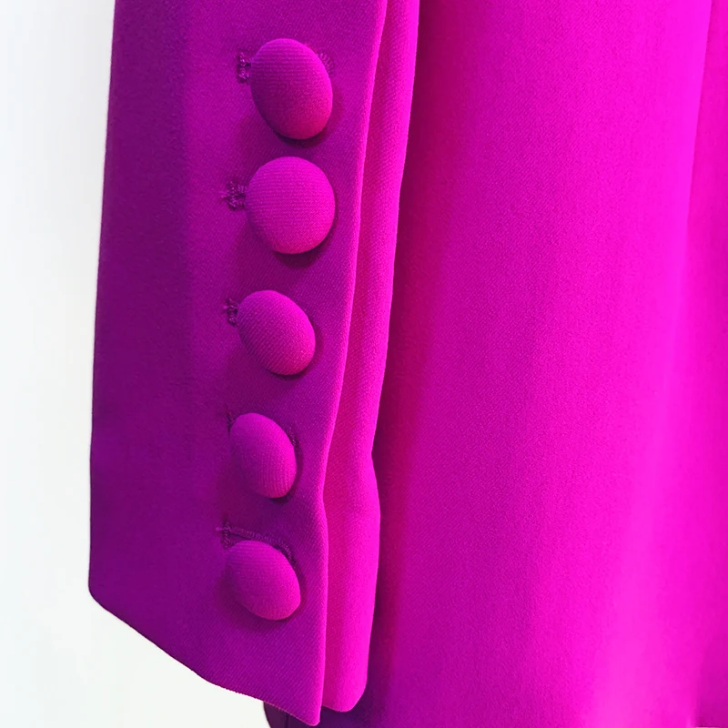 Conjunto de terno roxo fluorescente para mulheres, blazer de botão único, calças flare, designer de passarela, alta qualidade, mais novo, 2022