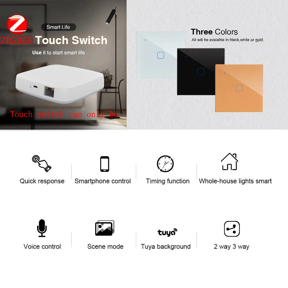 1/2/3/4 Gang 2 Way WiFi Touch Switch AC 100v/220v Wall Light Switch Smart Home Zigbee Wireless Remote Control EU/UK Standard