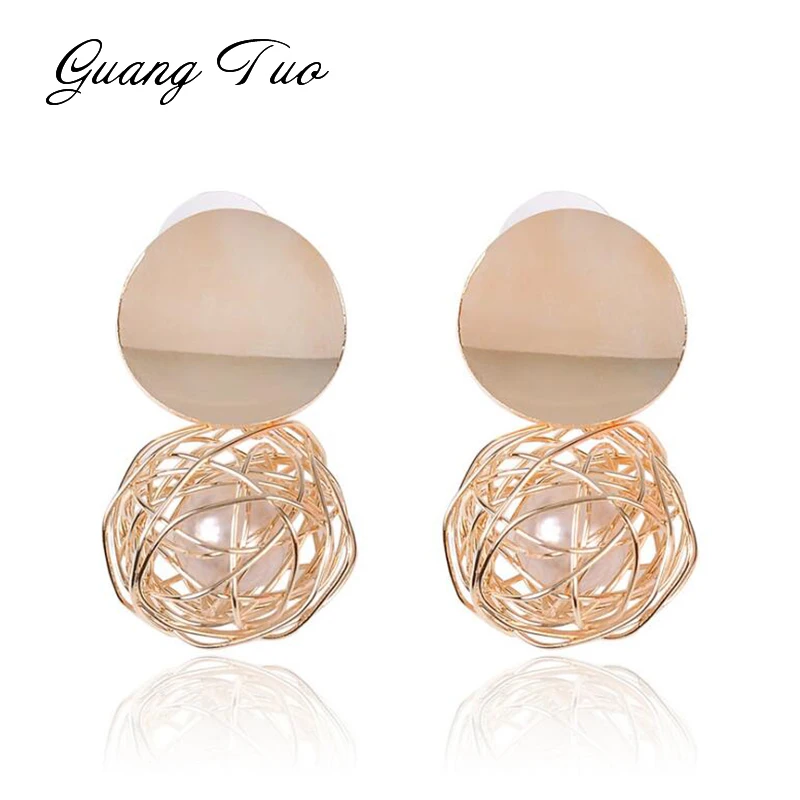 New Fashion Statement Drop Earrings for Women Pearl & Ball Geometric Earrings Gold Color Dangle Earing Fashion Ear Jewelry