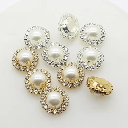 New Fashion 15mm Pearl Rhinestones Button DIY Handwork  Accessories Sewing Clothing Shiny Decoration 10Pcs Gold or Silver