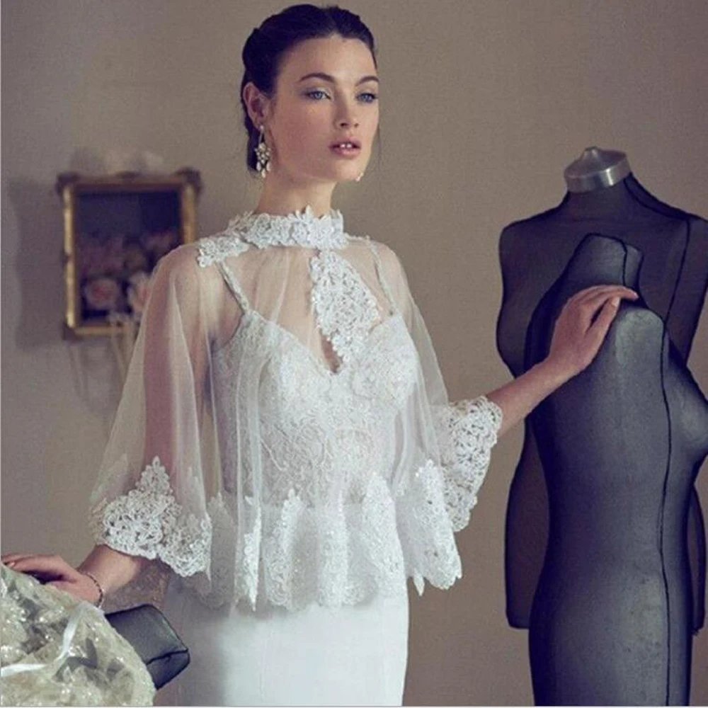 Custom Made Wedding Jacket Wrap Bridal Bolero Tulle Lace Top Bridal Wedding Shawl Bride Coat Wedding Accessories