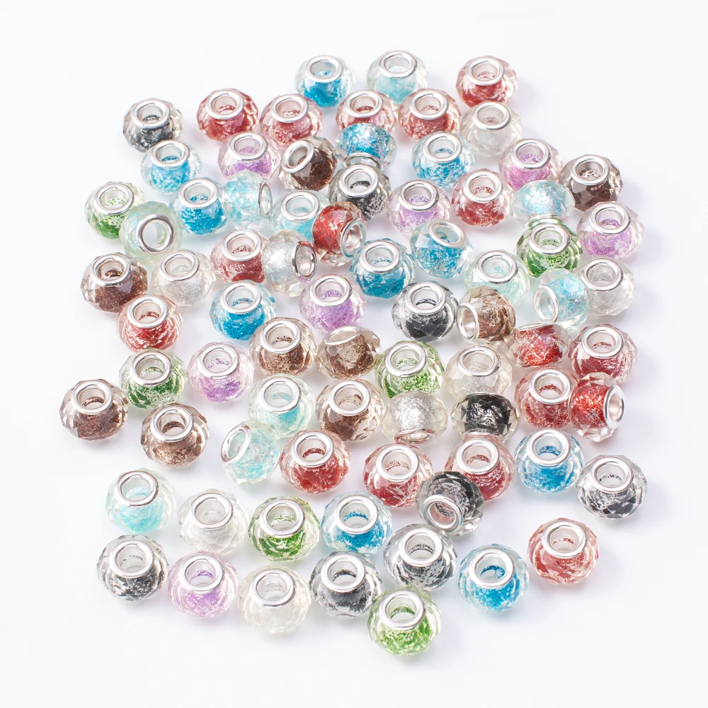 20Pcs/Lot Mix Color Silver Plated Buckle DIY Resin Plastic Bead Charm Fits for Pandora European Jewelry Bracelet js2255