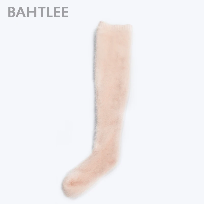 BAHTLEE-Women\'s Angora Long High Socks, Thick Fashion, Over Knee Wool, Girls, Female Solid Color, Winter