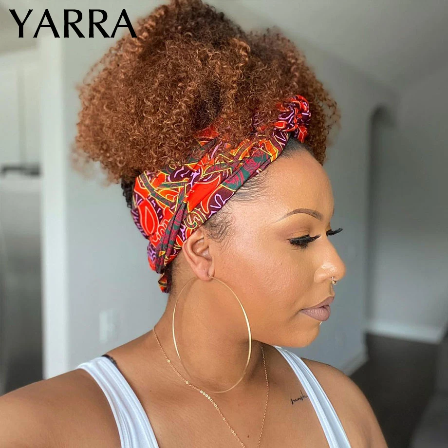 Afro Kinky Curly Headband Wig Human Hair Ombre 1b/30 Remy Brazilian Hair Headband Wigs For Women 200% Full Machine Made Yarra