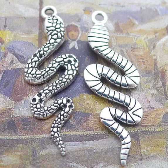 Newest 8 Pieces 15*42mm Mixed Alloy Antique Silver Color Snake Wicca Charms Keychain Pendant Accessory For DIY Jewelry Making