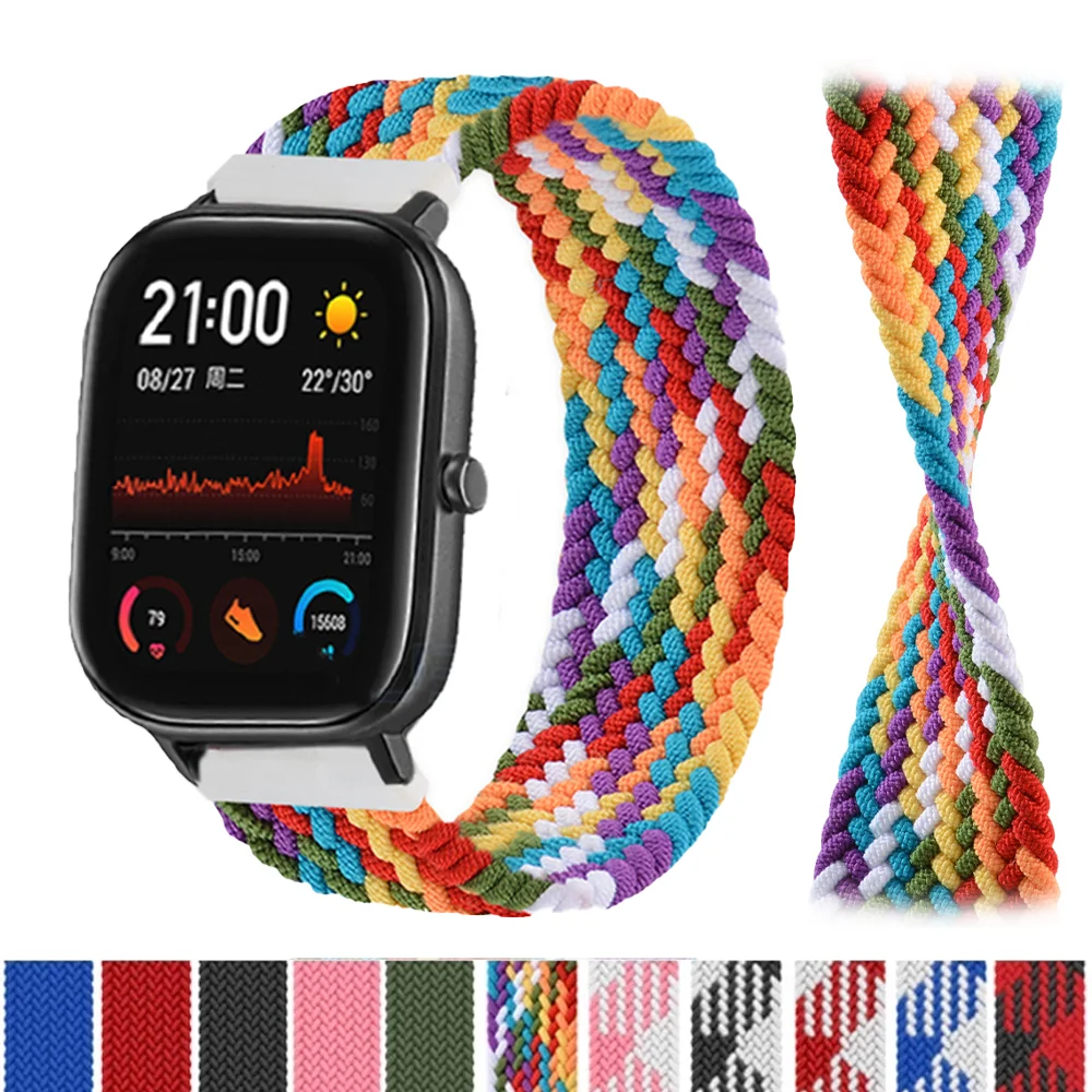 Braided SOLO LOOP Strap for Huami band Amazfit Bit/GTS2-Bip-Pace-Gtr 42/46mm Smartwatch Mini/GTR/GTS/2E 47mm 42mm Bracelet Belt