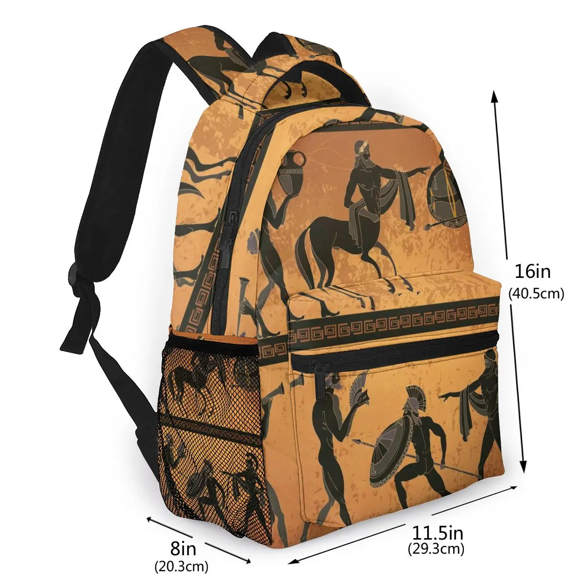 Ancient Greek Scene Daypack with Black Figure, Pottery Mythology, Casual Travel School Bag with Pockets, Women's College Bag