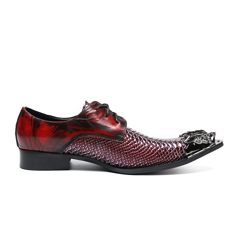 Mens Fashion Mixed leather Leisure Party shoes Men Wedding Dress Shoes Luxury Metal Pointed Toe lace Up Derby Shoes Big Yards 46