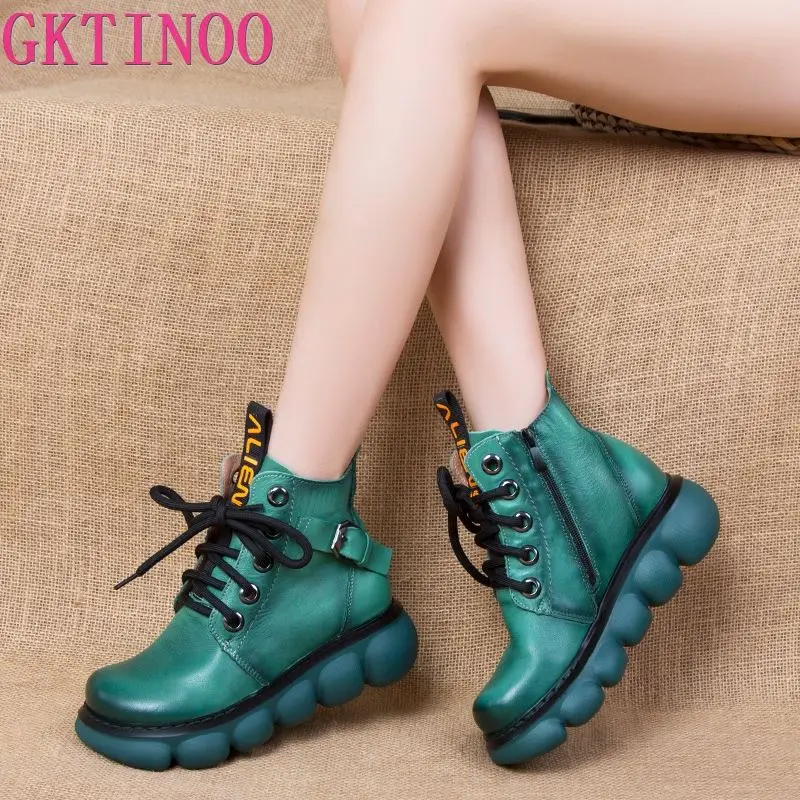 

GKTINOO Shoes Women Boots Retro Genuine Leather 2024 New Autumn Winter Zip Round Toe Concise Handmade Leisure Ankle Boots