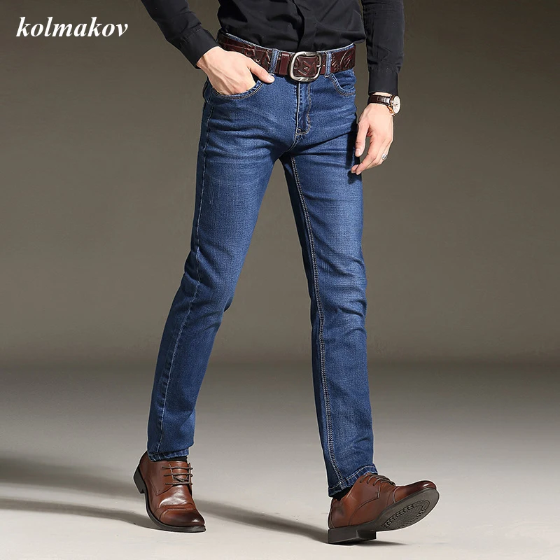 New Arrival Style Men Business Casual Denim Jeans Pants High Quality Solid Straight Men\'s Leisure Jeans Trousers Plus Size 28-42