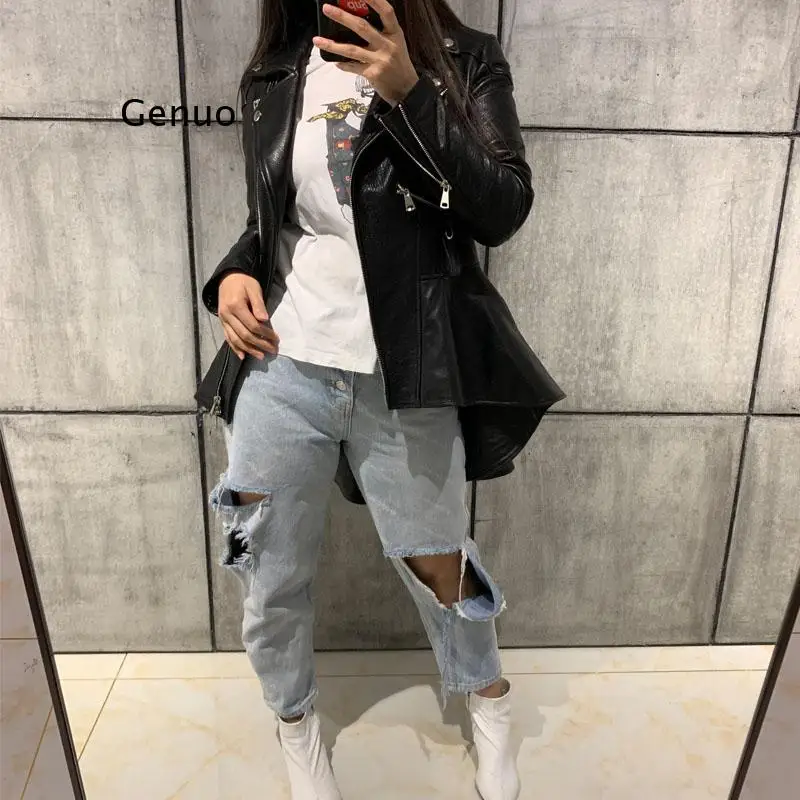 2021 Winter Fashion Women Motorcycle Faux Leather Jackets Ladies Long Sleeve Autumn Winter Biker Zippers Streetwear Black Coat