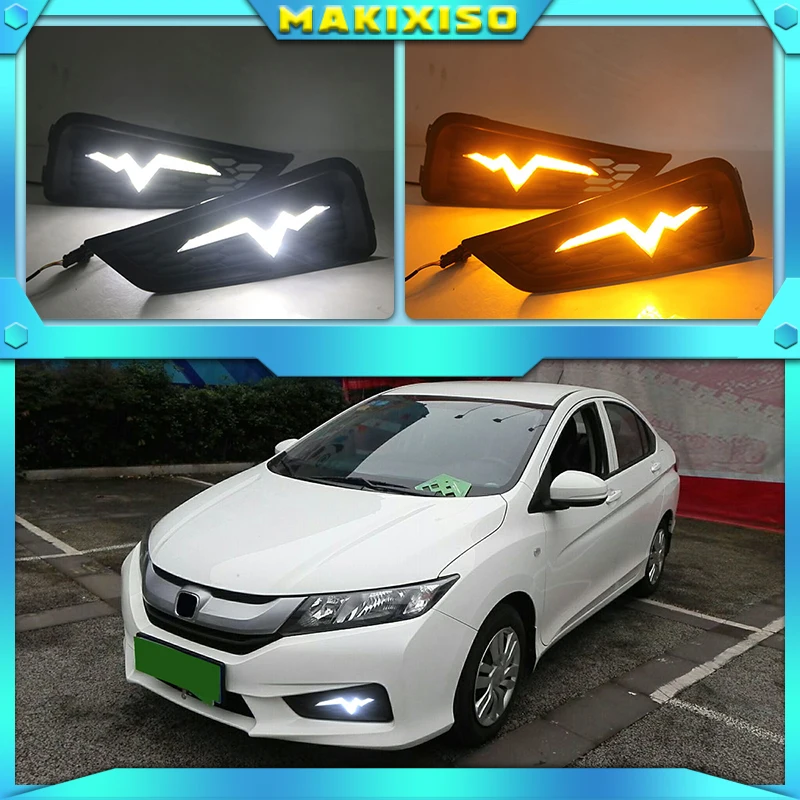 

1 комплект для Honda City 2015 2016 DRL дневные ходовые огни дневной свет 12 В ABS противотуманная фара крышка с поворотным желтым сигналом