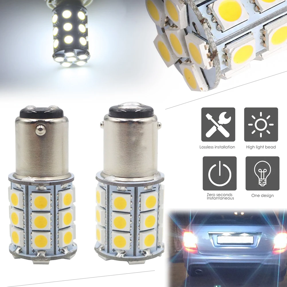 ​2Pcs BA15D 27-SMD Car Interior LED Turn Signals Light Brake Stop Lamp Cabin Marine Boat Bulb 1004 1076 1142 1158 1176 1178