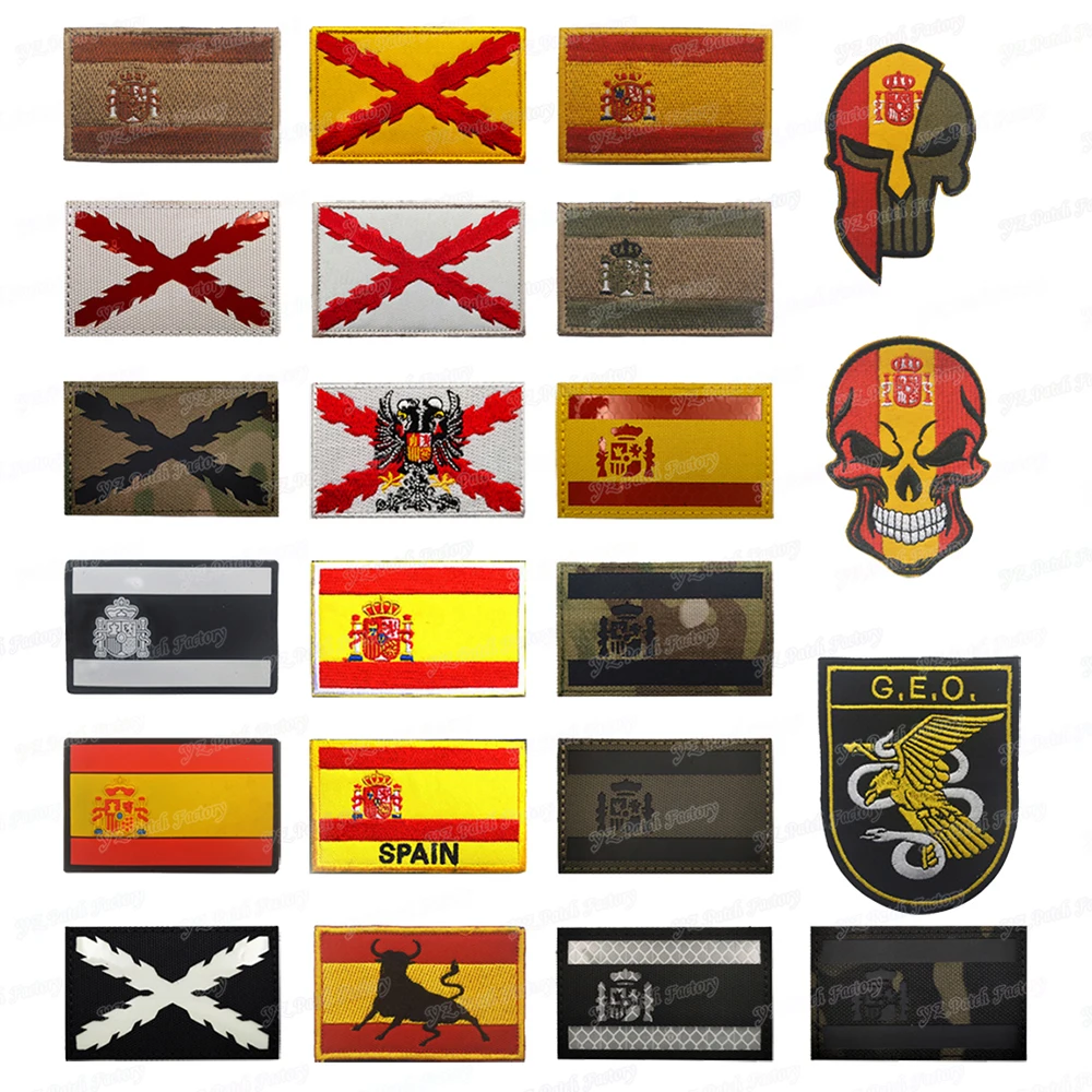 Flag of Cross Burgundy Infrared Reflective IR Patch Spain Flag Spanish Emblem Armband Tactical Applique