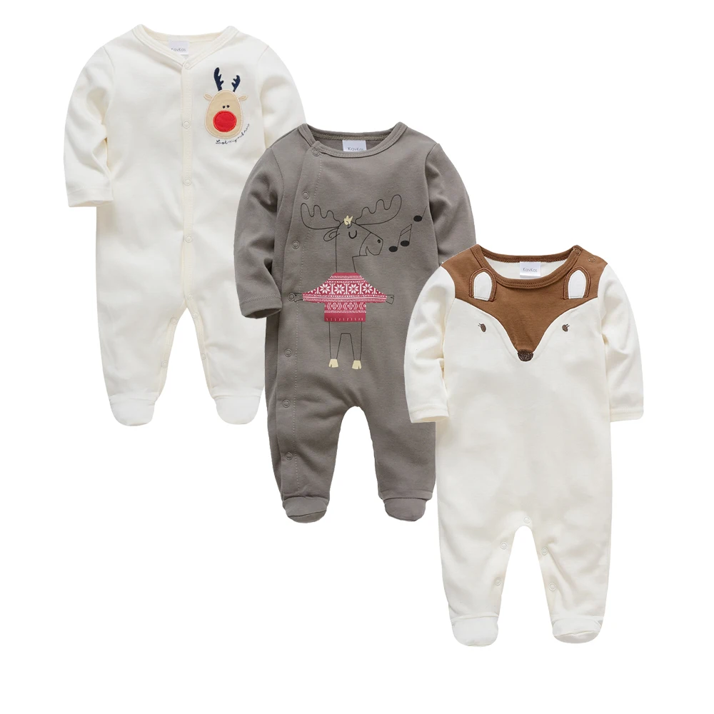 2024 2/3 pcs set Baby Rompers 0-12 months Cotton Autumn Winter Overalls Cartoon Print Newborn Clothes Infant Toddlers Jumpsuit