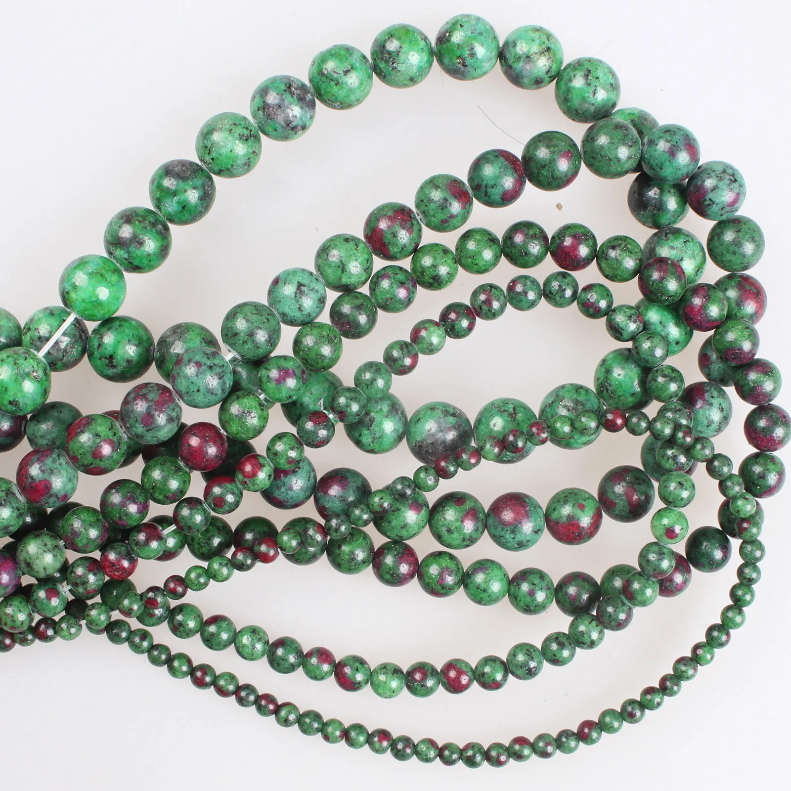 Natural Stone Beads Epidote Ruby Zoisite Round Loose Beads 4 6 8 10 12mm Beads For Bracelets Necklace Jewelry Making