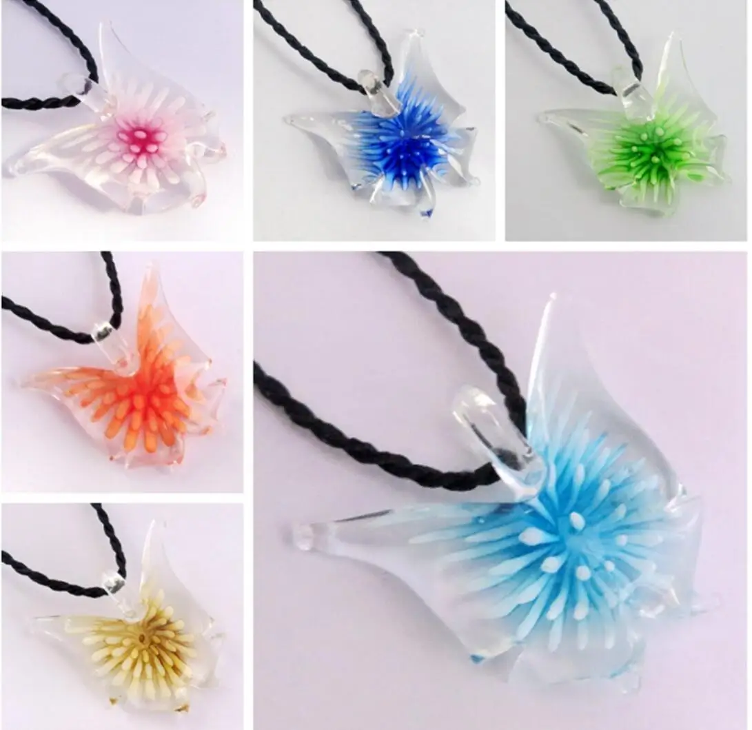 New Handmade Murano Lampwork Glass Colorful Butterfly Flower Pendant Fit Necklace Hot Sale Jewelry Gifts LL11