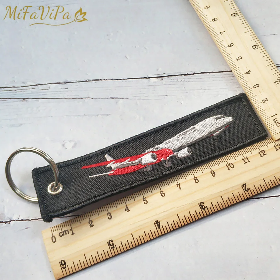 MiFaViPa 2 PCs Plane Keychain Fashion Trinket Black Embroidery Keyring Eat Sleep Fly Key Chain for Pilot Aviation Christmas Gift