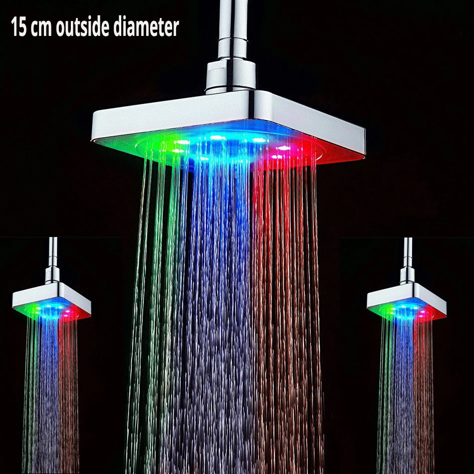 New LED Rainfall Shower Head Square Shower Head Automatically RGB 7 Color-Changing Temperature Sensor Showerhead for Bathroom