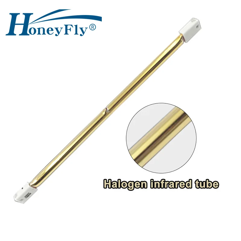 HoneyFly-Lâmpada infravermelha dourada do halogênio com tubo do calefator do cabo, única espiral para o aquecimento, secando o tubo do quartzo, 254mm, 220V, 1000W