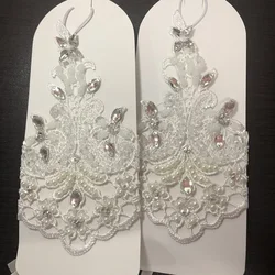 Nuova promozione del negozio ora!!! Immagini reali guanti da sposa Applique floreale con paillettes perline perle accessori da sposa avorio