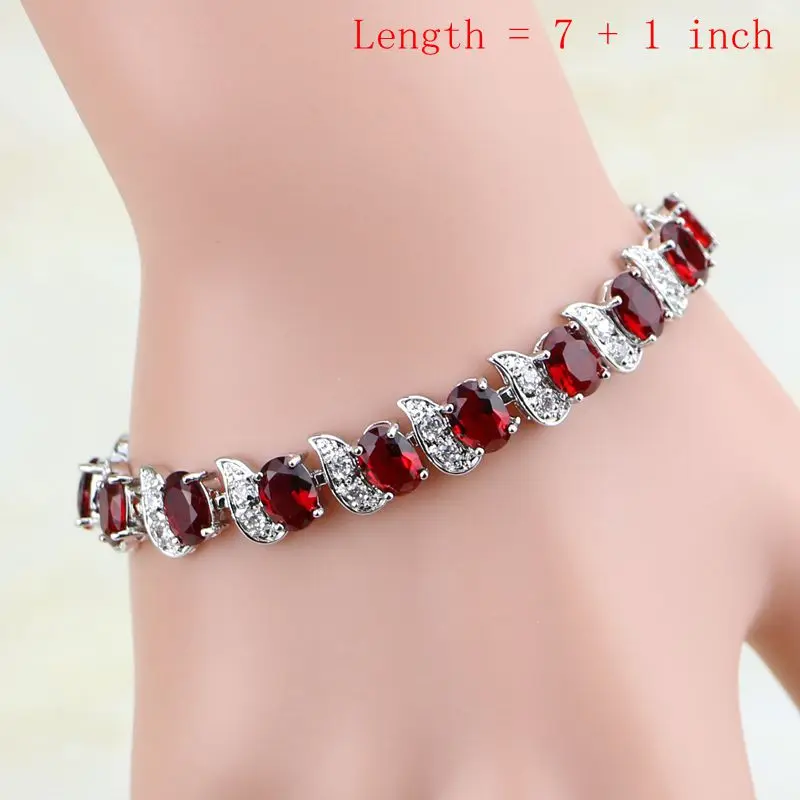 Water Drop 925 Sterling Silver Jewelry Red CZ Stone Jewelry Sets Women Earrings/Pendant/Necklace/Open Rings/Bracelet