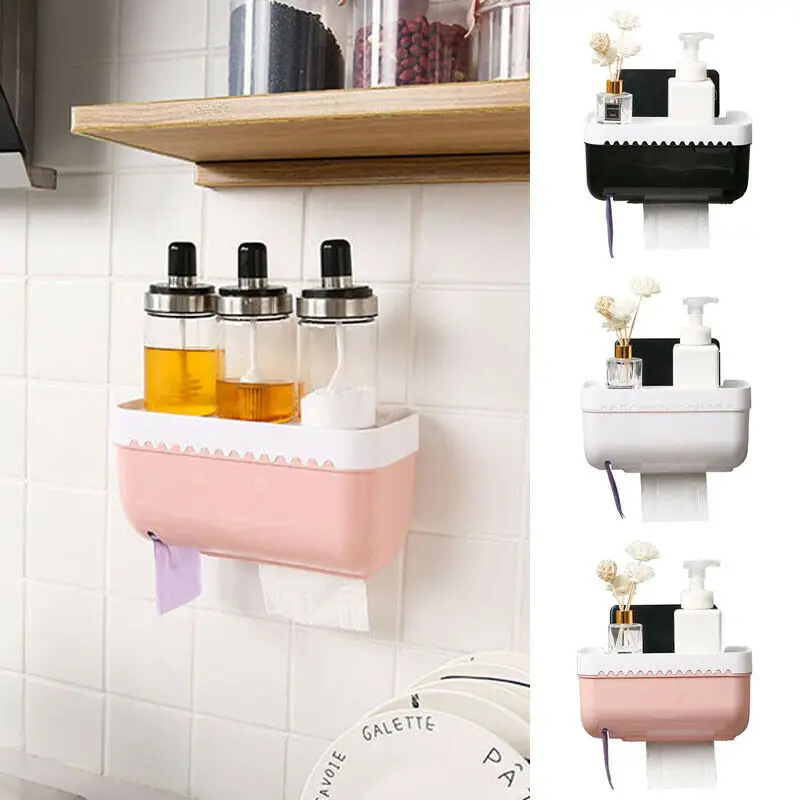 Bathroom Toilet Paper towel Holder Wall Mount Plastic WC Toilet Paper Holder with Storage Shelf Rack Paper Storage Box Dropship