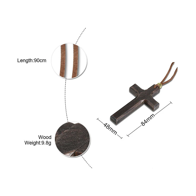Men Wood Cross Crucifix Pendant on Cord Necklace