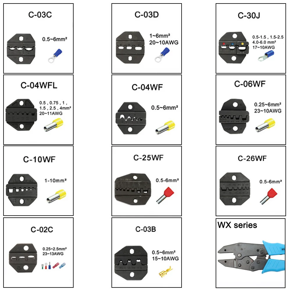 C02C C03B C03C C03D C30J C04WFL C04WF C06WF C10WF C25WF C26WF Die Sets for C CRIMPING PILER die sets plier modules jaws