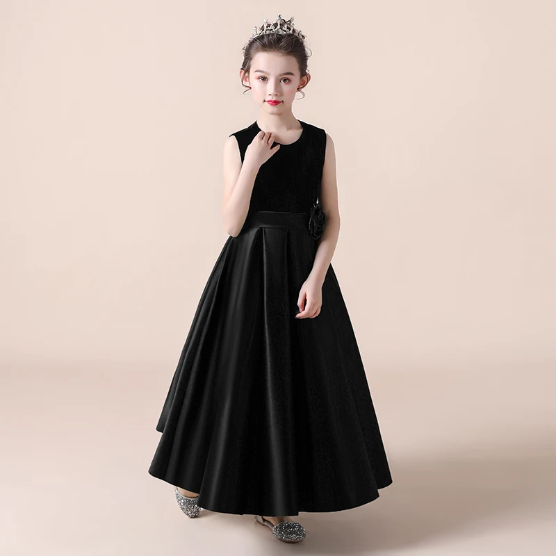 Dideyttawl-Vestido largo de pana para niña, traje de princesa de satén con cuello redondo, elegante, con lazo, Formal, para Cumpleaños de Niños