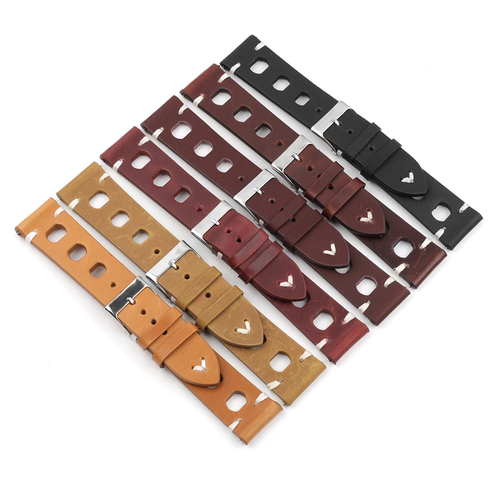 Vintage Watch Strap Porous Breathable Leather Strap Red Black Brown 18/20/22/24mm Quick Release Watch Band Wistband Bracelets