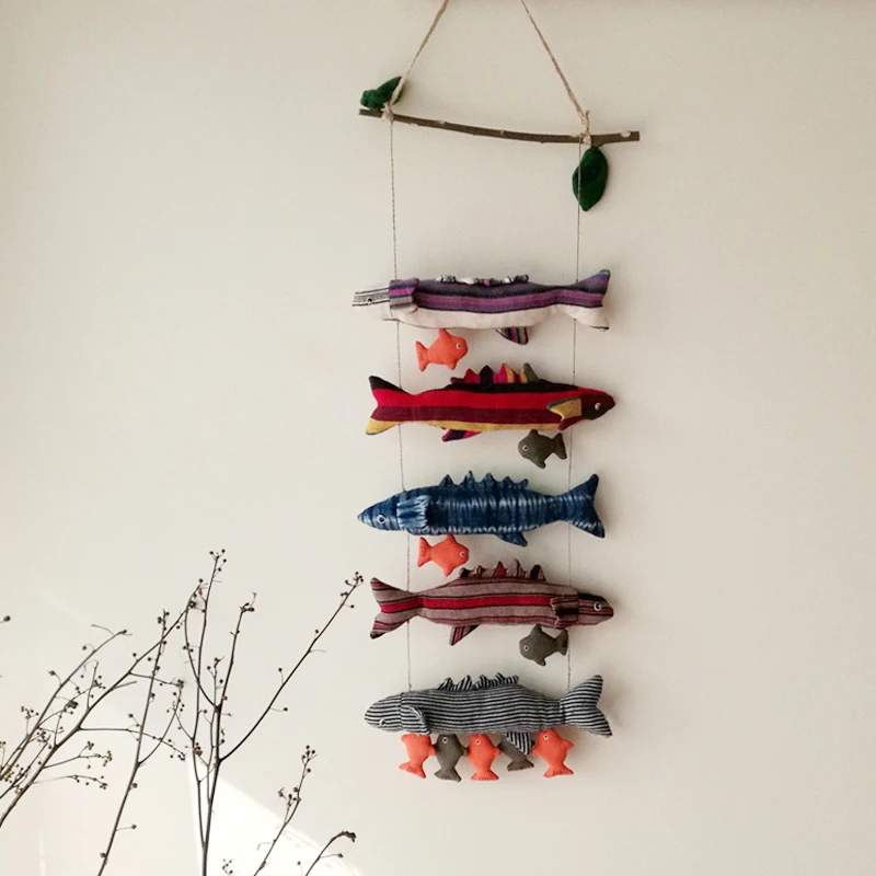 Scandinavian Hanging Decor Handmade Vintage Crafts Fish Decoration Nordic Retro Saury Home Stay Living Room Wall Art Ornament