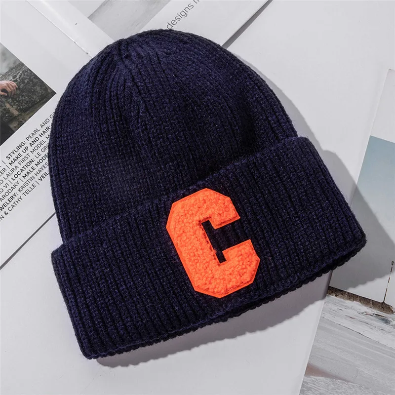 USPOP New Winter Hats Women Thick C Letter Knitted Hats Female Warm Skullies Beanies