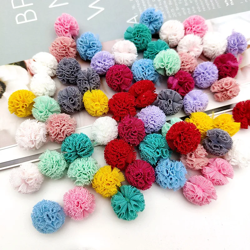 Pack of 30-100 Pieces 10/25mm Colorful Elastic Mesh Chiffon Ball Children Clothes Hat Craft Handmade Baby Headdress Decoration