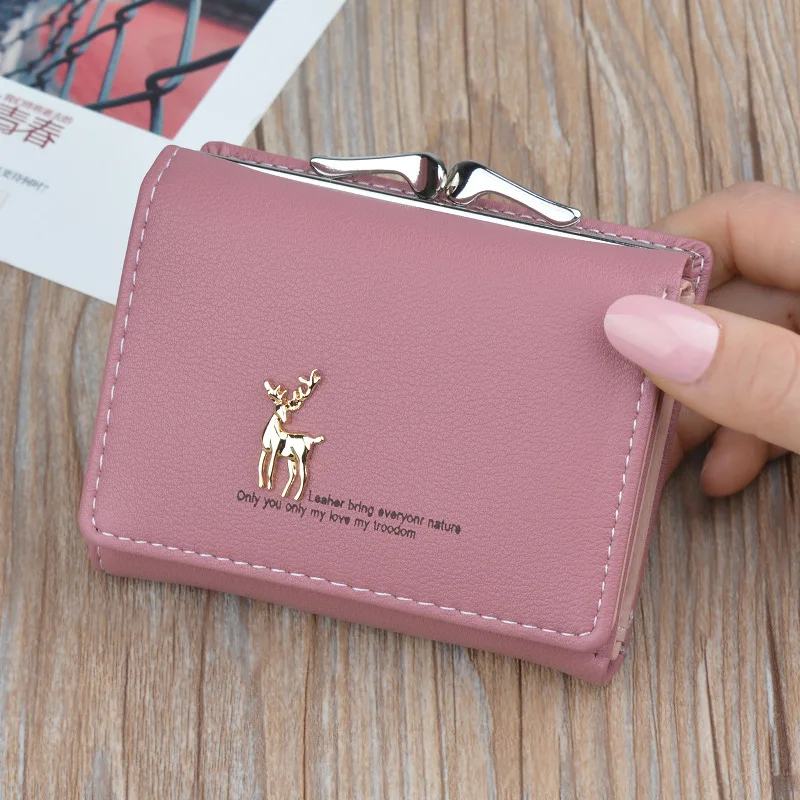 

New Deer Wallet Mini Purse Card Holder Short Pocket Ladies Clutch Cartoon Leather Cute Girls Wallets Female Purses Cartera Mujer