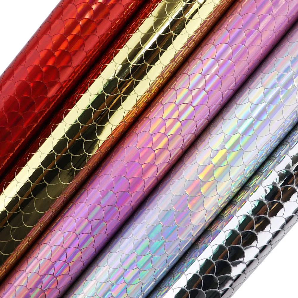 30cmx134cm Roll Iridescent Holographic Mermaid Scales TPU Faux Synthetic Leather For Handbags Bows Gift Box DIY BH416