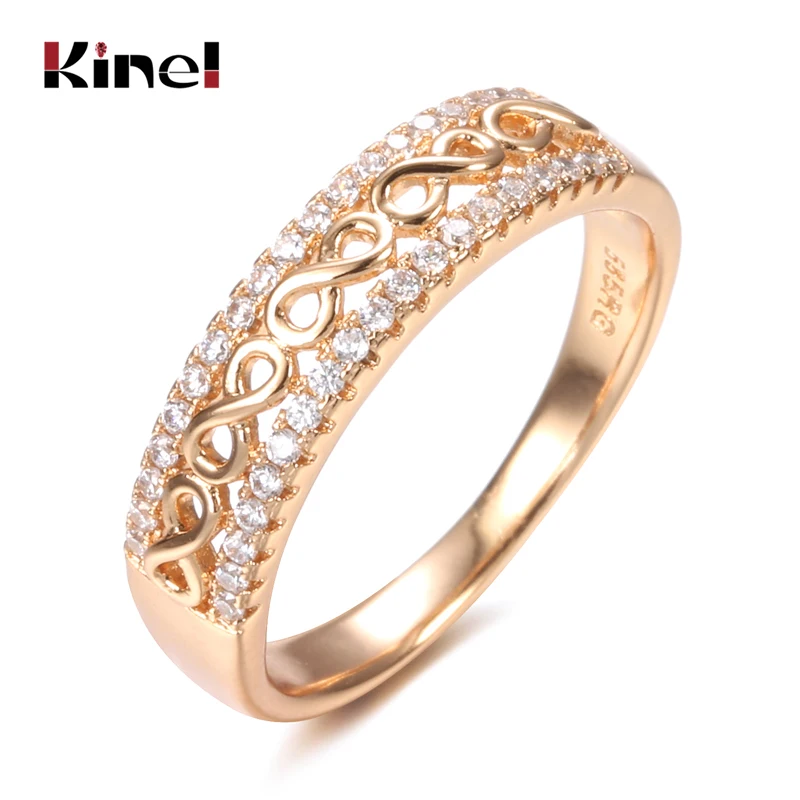 Kinel New 585 Rose Gold Color Ethnic Bride Rings for Women Hollow Pattern Natural Zircon Accessories Wedding Party Fine Jewelry