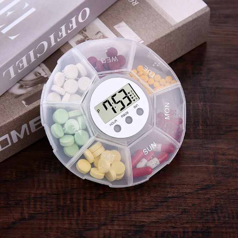 صندوق حبوب دواء محمول مكون من 7 أقسام لأسبوع واحد، صندوق حبوب إلكتروني صغير مختوم، صندوق تخزين بلاستيكي للسفر، منظم أدوية