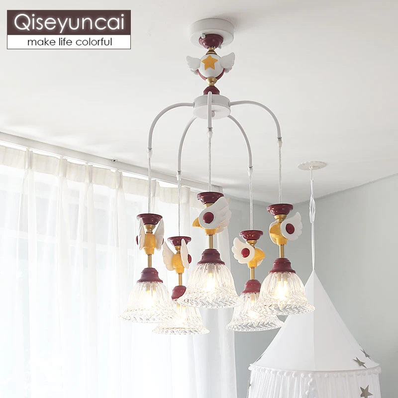 

American children's room chandelier girl children's lamp bedroom lamp princess cartoon creative Nordic bedside lamps