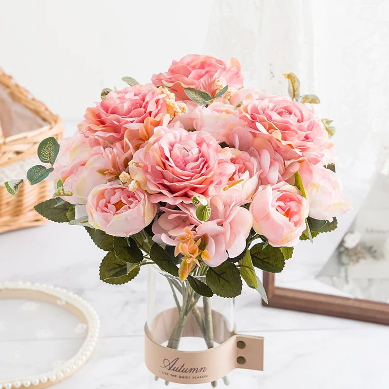 1pc 30CM rose Bouquet Silk Peony Artificial Flowers Christmas Decorations for Home Diy Crafts Autumn Decoration Wedding Supplies