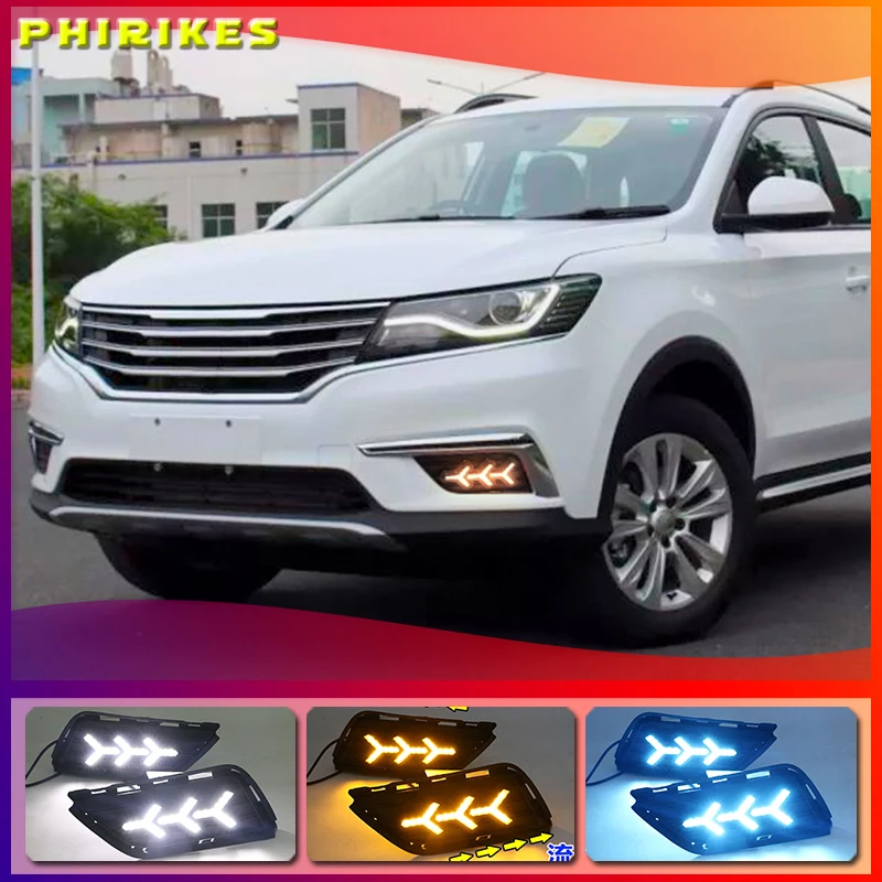 

For Roewe RX5 2016-2019 Daytime running lights LED DRL Fog lamp driving lights with Yellow Turn Signal Function