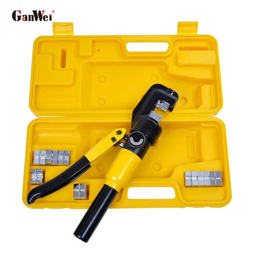 GanWei 10 Ton Hydraulic Wire Crimper Battery Cable Lug Terminal Crimping Clamp Tool with 9 Dies