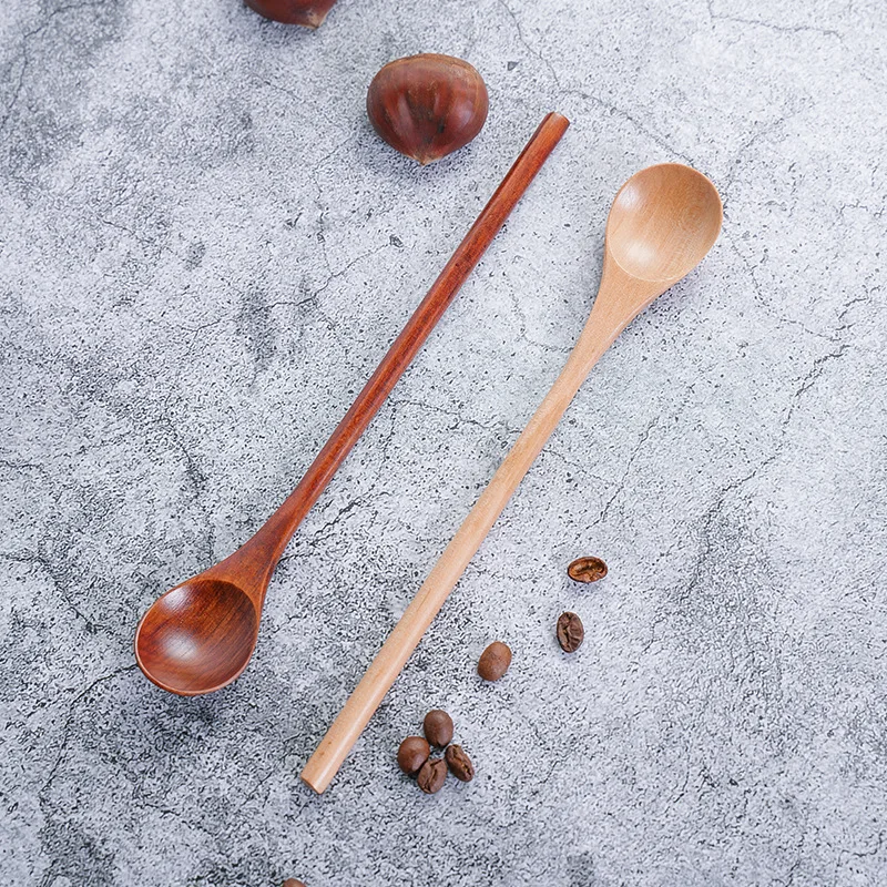 300Pcs/Lot 20cm Round Stick Wooden Long Handle Spoon Coffee Spoon Honey Mixing Spoon LX2734