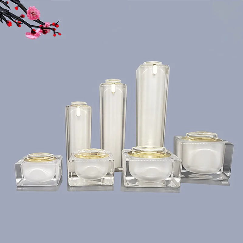 

6pcs 10/15/30/50g White Acrylic Eye/Face Cream Jar 30/50/100ml DIY Empty Cosmetic Lotion Packing Container Sub Bottling