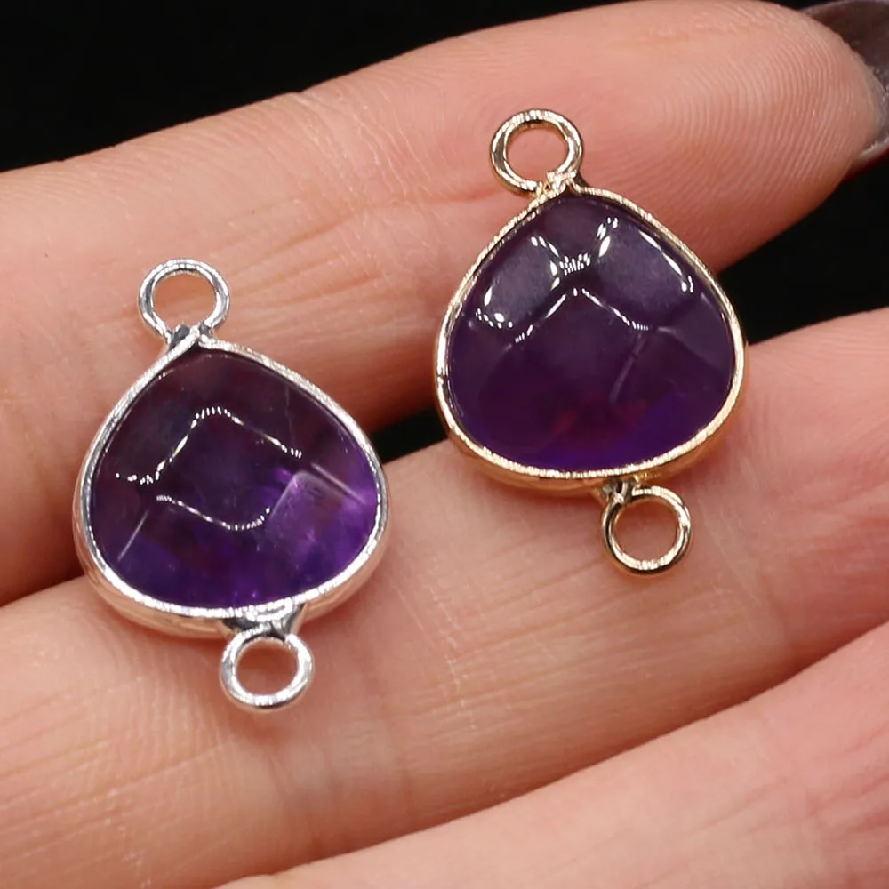 10pcs Natural Crystal Amethysts Stone Charms Connectors Pendants Double Hole Jewelry Making DIY Necklace Bracelets Size 23x14mm