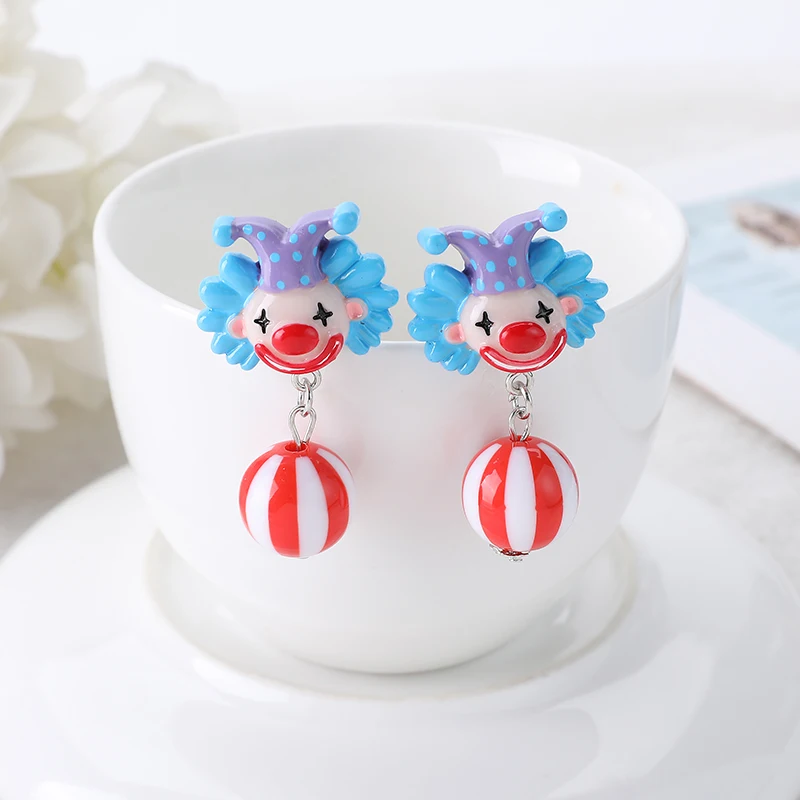 1Pair Cute Stud Earrings Circus Clown  With Watermelon Beads  Charms  Fashion Cartoon Jewelry