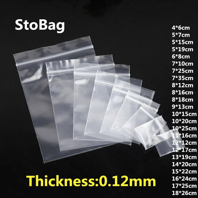 StoBag Custom Print Logo Transparent Small Ziplock Plastic Bags Jewelry Gift Food Reclosable Storage Bag Packaging Clear Pouch