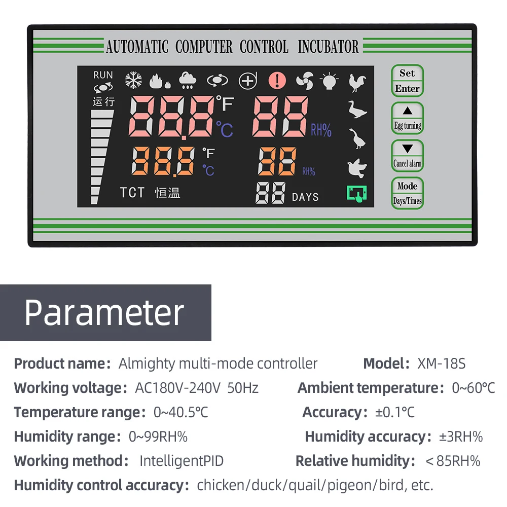 Incubatore di Controllo del Termostato Completamente Automatico E Multifunzionale Uovo di Gallina Incubatrice Sistema di Controllo Xm-18S