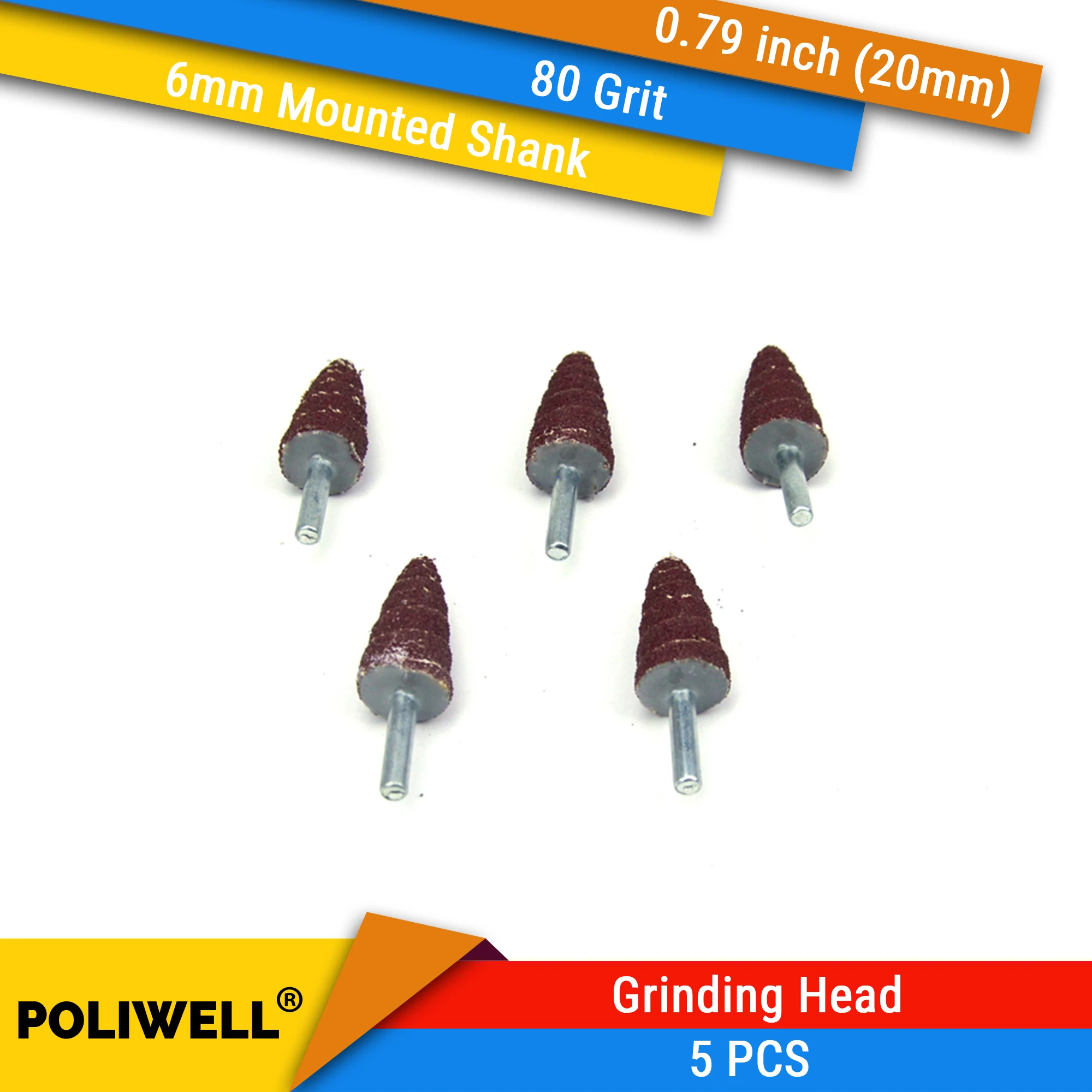 

5Pcs 80# 6mm Mounted Mandrel 20mm Cone Grinding Head Sandpaper Flap Wheels Polishing Sanding Tools for Dremel Abrasive Disc