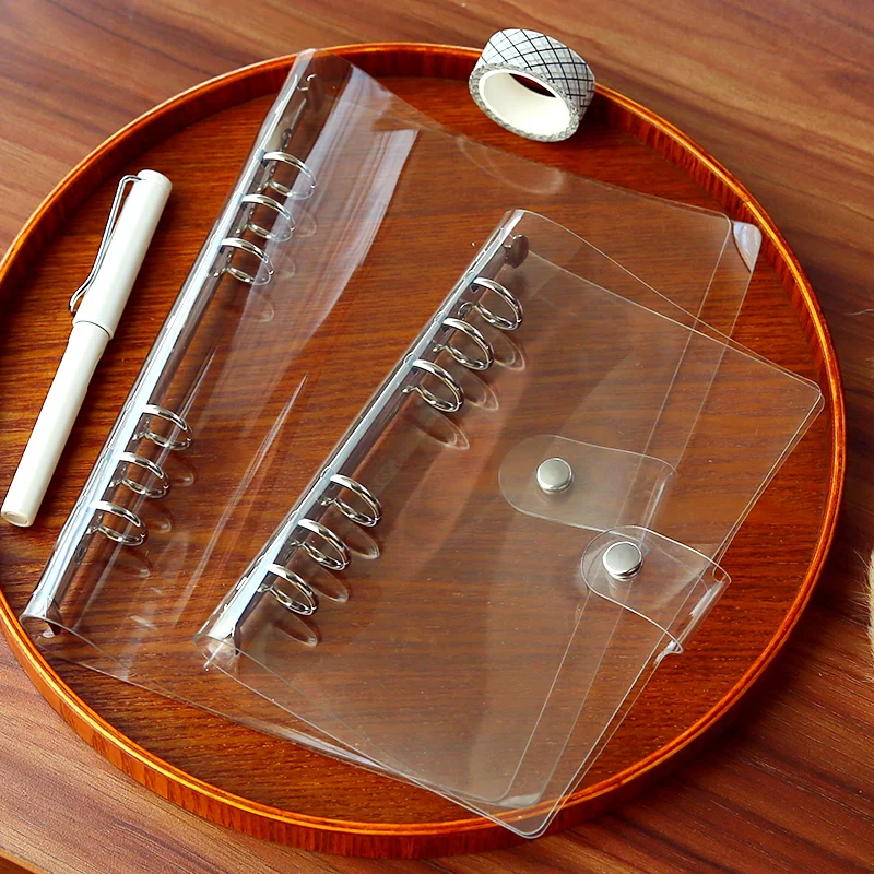 Yoofun-Notebook Capa de PVC Transparente, Notebook Folhas Soltas com Régua, Spring Binder, Cadernos para Escritório, Papelaria Escolar, A5, A6